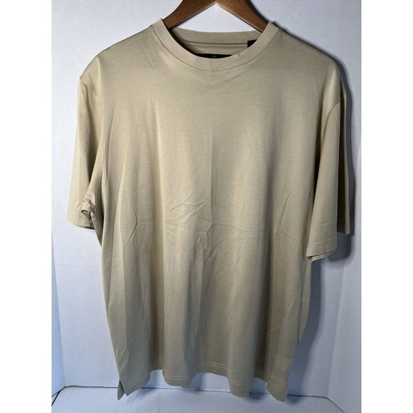Bugatchi Uomo Men's Round Neck‎ Short Sleeve Pullover Shirt. Cream. Medium - Picture 2 of 5
